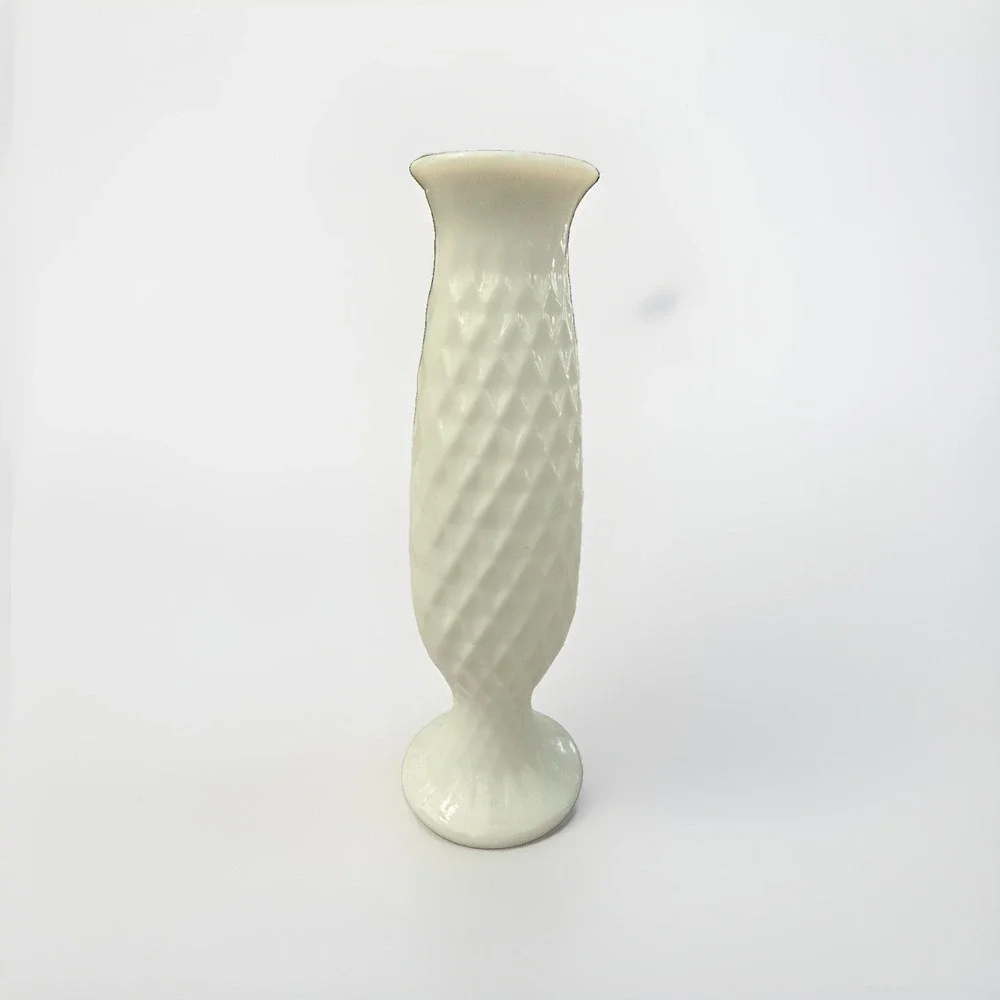Vintage E.O. Brody White Milk Glass Diamond Pattern Vase 7 1/2